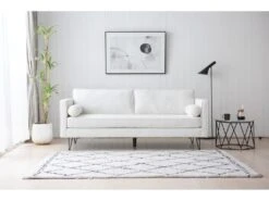 CLOUD - Canapé 3 Places Blanc Bouclette Avec Pieds En Métal