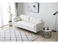 CLOUD - Canapé 3 Places Blanc Bouclette Avec Pieds En Métal -Accueil-Canapé canape 15002269