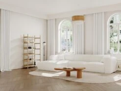 Grand Canapé D'angle Gauche En Tissu Bouclette Blanc POGNI