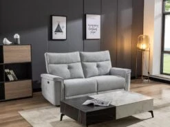 Canapé 2 Places Relax électrique En Tissu Gris BENJAMIN