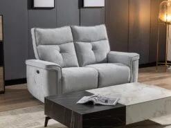Canapé 2 Places Relax électrique En Tissu Gris BENJAMIN -Accueil-Canapé canape 15290065
