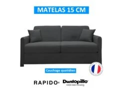 XENON Canapé Convertible 3 Places Gris Ardoise Matelas Dunlopillo 140cm -Accueil-Canapé canape 15812625