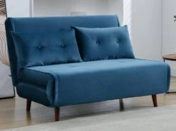 Canapé 2 Places Convertible En Velours Bleu Nuit URIBIA -Accueil-Canapé canape 15883219