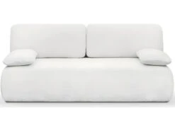 Canapé Convertible 3 Places Avec Coffre De Rangement En Tissu Bouclette écru - Gemma