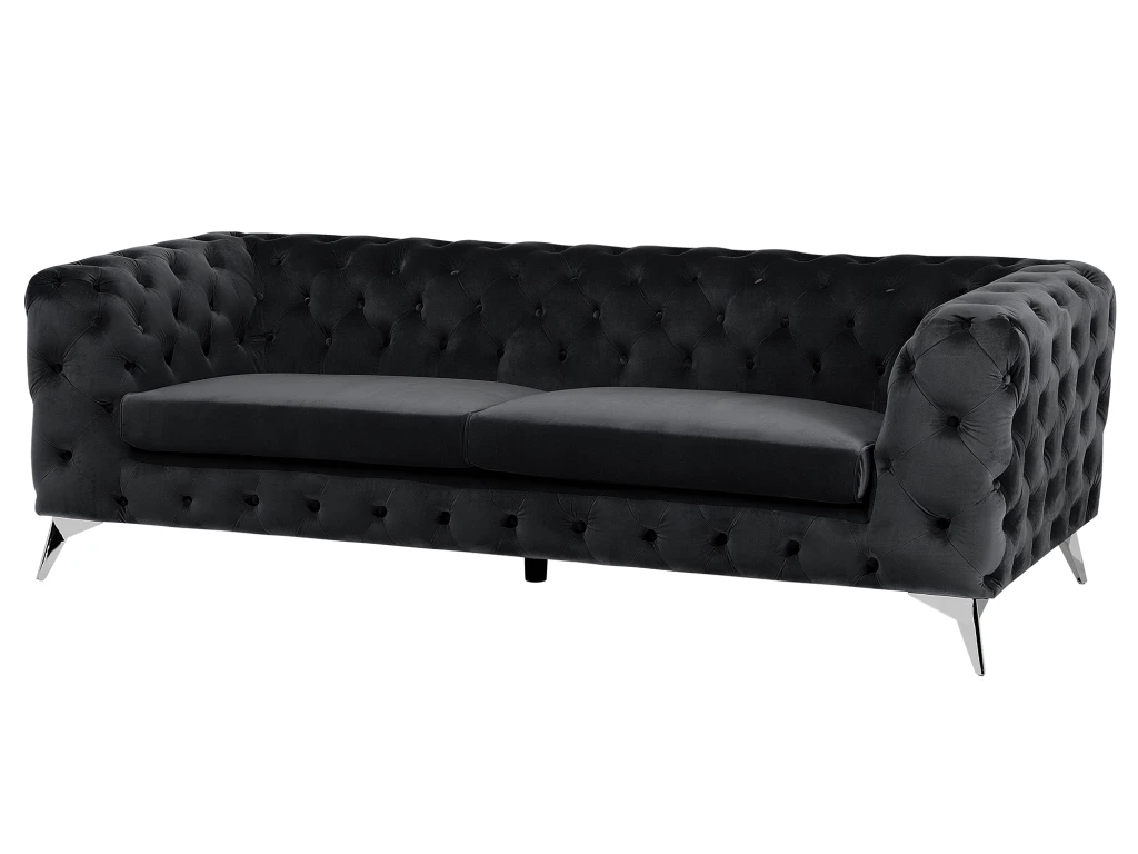 Canapé 3 Places En Velours Noir SOTRA 7 Canapé 3 Places En Velours Noir SOTRA – Image 5