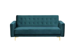 Canapé Convertible 3 Places En Velours Bleu Paon ABERDEEN