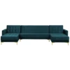 Canapé Panoramique Convertible En Velours Bleu Paon 5 Places ABERDEEN