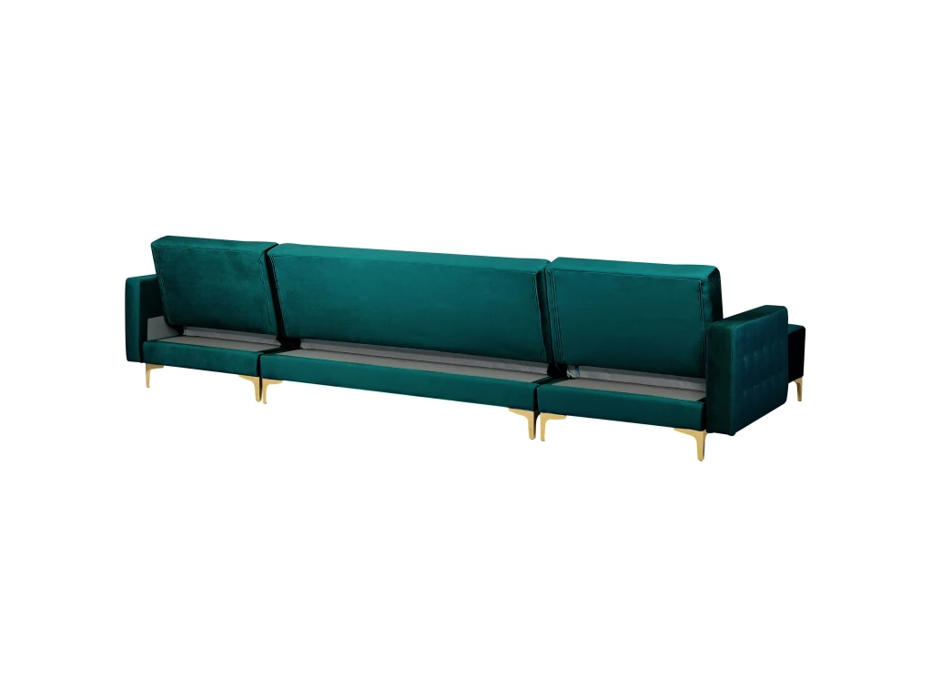 Canapé Panoramique Convertible En Velours Bleu Paon 5 Places ABERDEEN 9 Canapé Panoramique Convertible En Velours Bleu Paon 5 Places ABERDEEN – Image 7