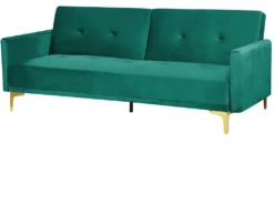 Canapé Convertible 3 Places En Velours Vert LUCAN -Accueil-Canapé canape 16651037