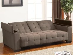 Canapé 3 Places Clic-clac En Microfibre DEVONSHIRE Avec Tablette Centrale Rabattable - Marron -Accueil-Canapé canape 167755