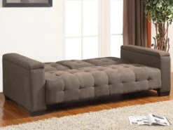 Canapé 3 Places Clic-clac En Microfibre DEVONSHIRE Avec Tablette Centrale Rabattable - Marron -Accueil-Canapé canape 167756