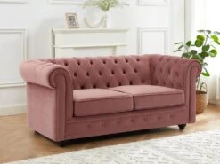 Canapé 2 Places En Velours Rose Pastel CHESTERFIELD -Accueil-Canapé canape 16845003