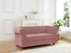 Canapé 2 Places En Velours Rose Pastel CHESTERFIELD