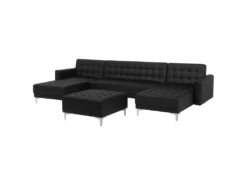 Canapé Panoramique Convertible En Cuir PU Noir 5 Places Avec Pouf ABERDEEN -Accueil-Canapé canape 17452263
