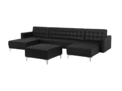 Canapé Panoramique Convertible En Cuir PU Noir 5 Places Avec Pouf ABERDEEN -Accueil-Canapé canape 17452265