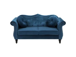 Canapé Chesterfield 2 Places En Velours Bleu SKIEN