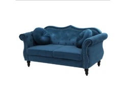 Canapé Chesterfield 2 Places En Velours Bleu SKIEN -Accueil-Canapé canape 17473501