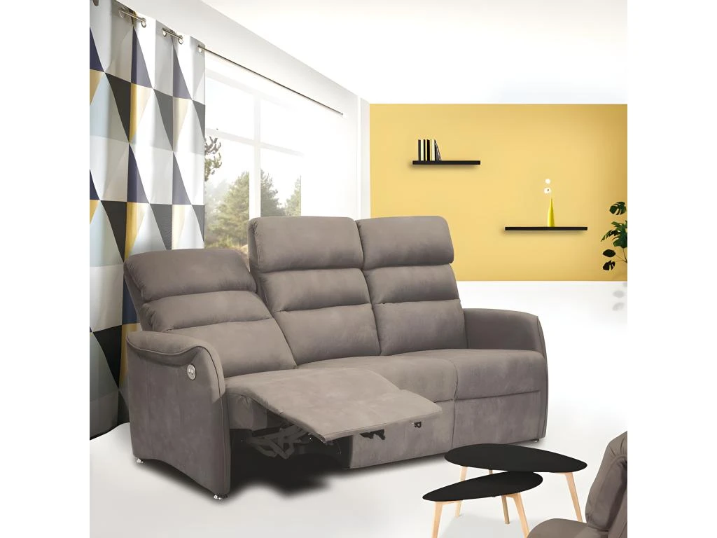 Canapé De Relaxation électrique 3 Places Gris - SOFTY 3 Canapé De Relaxation électrique 3 Places Gris - SOFTY