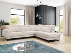 Canapé D'angle Droit En Velours Côtelé Beige TESSIO