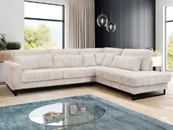 Canapé D'angle Droit En Velours Côtelé Beige TESSIO -Accueil-Canapé canape 17809107