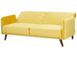 Canapé Convertible 3 Places En Velours Jaune SENJA 15 Canapé Convertible 3 Places En Velours Jaune SENJA -Accueil-Canapé canape 17868381