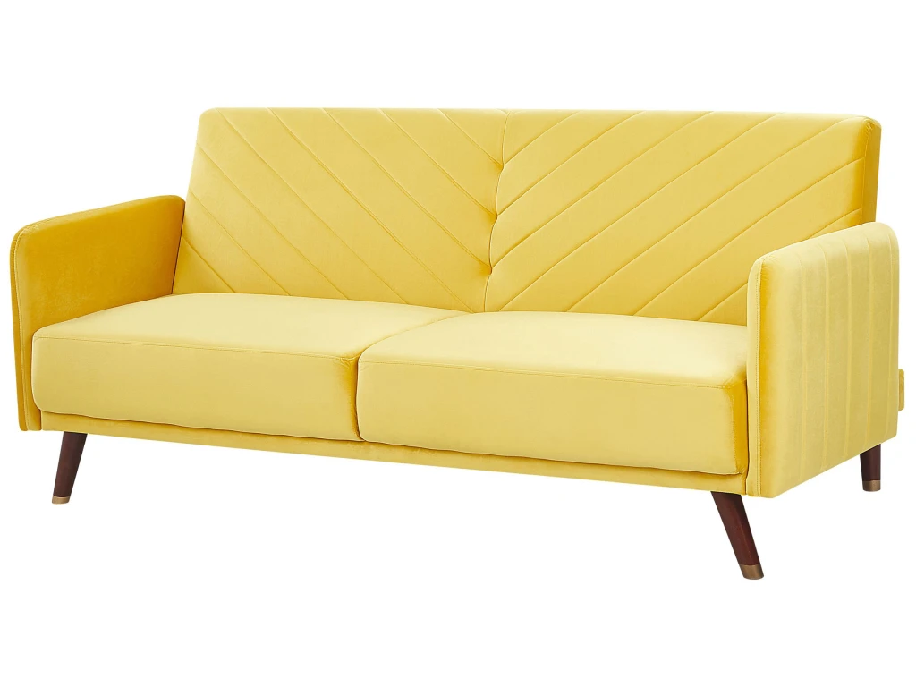 Canapé Convertible 3 Places En Velours Jaune SENJA 8 Canapé Convertible 3 Places En Velours Jaune SENJA – Image 6