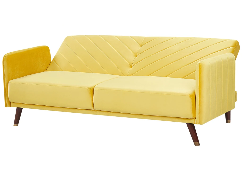 Canapé Convertible 3 Places En Velours Jaune SENJA 9 Canapé Convertible 3 Places En Velours Jaune SENJA – Image 7