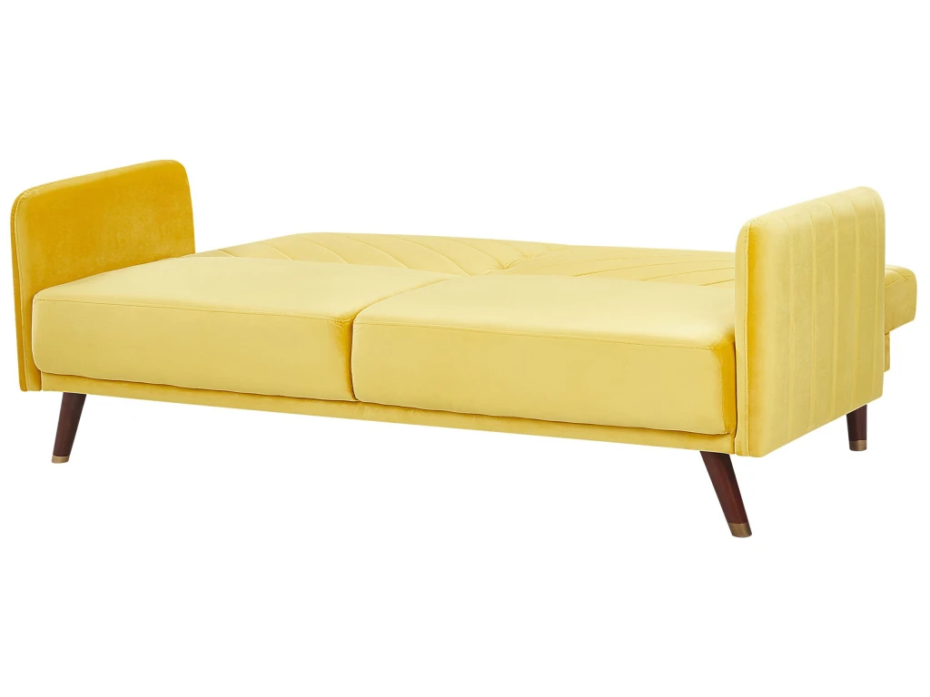 Canapé Convertible 3 Places En Velours Jaune SENJA 10 Canapé Convertible 3 Places En Velours Jaune SENJA – Image 8