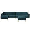 Canapé Angle Droit Convertible En Velours Bleu Paon 5 Places Avec Pouf ABERDEEN -Accueil-Canapé canape 17985957