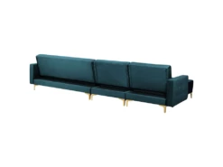 Canapé Angle Droit Convertible En Velours Bleu Paon 5 Places Avec Pouf ABERDEEN -Accueil-Canapé canape 17985969