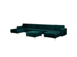 Canapé Panoramique Convertible En Velours Bleu Paon 6 Places Avec Pouf ABERDEEN -Accueil-Canapé canape 17986013