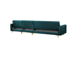 Canapé Angle Gauche Convertible En Velours Bleu Paon 5 Places Avec Pouf ABERDEEN -Accueil-Canapé canape 17986051