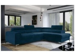 Canapé D'angle Convertible - LARRY VELOURS - En Tissu Luxe Bleu, 5 Places, Angle Droit (vu De Face) -Accueil-Canapé canape 18143579