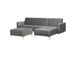 Canapé Angle Gauche Convertible En Velours Gris 4 Places Avec Pouf ABERDEEN -Accueil-Canapé canape 18236953