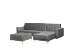 Canapé Angle Gauche Convertible En Velours Gris 4 Places Avec Pouf ABERDEEN -Accueil-Canapé canape 18236955