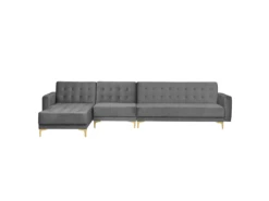 Canapé Angle Droite Convertible Velours Gris 5 Places ABERDEEN