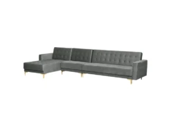 Canapé Angle Droite Convertible Velours Gris 5 Places ABERDEEN -Accueil-Canapé canape 18253745