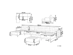 Canapé Panoramique Convertible En Velours Gris 6 Places Avec Pouf ABERDEEN -Accueil-Canapé canape 18280415