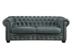 Canapé Chesterfield 3 Places BRENTON 100% Cuir De Buffle Premium - Vert De Gris