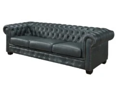 Canapé Chesterfield 4 Places BRENTON 100% Cuir De Buffle Premium - Vert De Gris -Accueil-Canapé canape 1830577