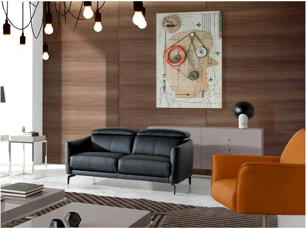 Canapé 2 Places En Cuir Et Acier Noir 6058 ANGEL CERDA 5 Canapé 2 Places En Cuir Et Acier Noir 6058 ANGEL CERDA – Image 3