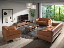 Canapé 3 Places En Cuir Et Acier 6169 ANGEL CERDA -Accueil-Canapé canape 18426411