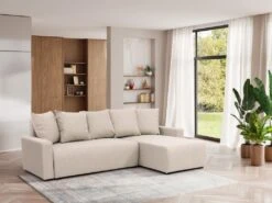 Canapé D'angle Convertible Et Réversible En Tissu Beige LADAZIA