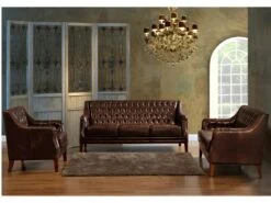 Canapé 2 Places En Cuir COLBERT - Marron -Accueil-Canapé canape 190160