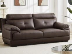 Canapé 3 Places En Cuir De Buffle MANUELLA - Marron -Accueil-Canapé canape 19076719