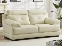 Canapé 2 Places En Cuir De Buffle MANUELLA - Blanc Ivoire -Accueil-Canapé canape 19079367