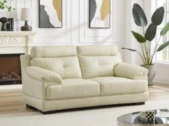 Canapé 2 Places En Cuir De Buffle MANUELLA - Blanc Ivoire