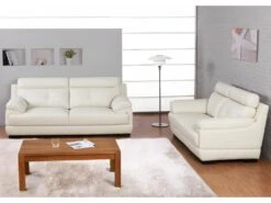 Canapé 2 Places En Cuir De Buffle MANUELLA - Blanc Ivoire -Accueil-Canapé canape 19122