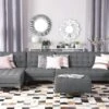 Canapé Angle Droite Convertible En Tissu Gris Clair 5 Places Avec Pouf ABERDEEN