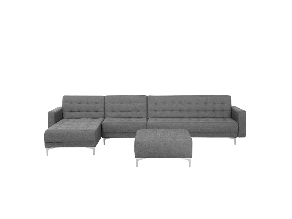 Canapé Angle Droite Convertible En Tissu Gris Clair 5 Places Avec Pouf ABERDEEN 4 Canapé Angle Droite Convertible En Tissu Gris Clair 5 Places Avec Pouf ABERDEEN – Image 2